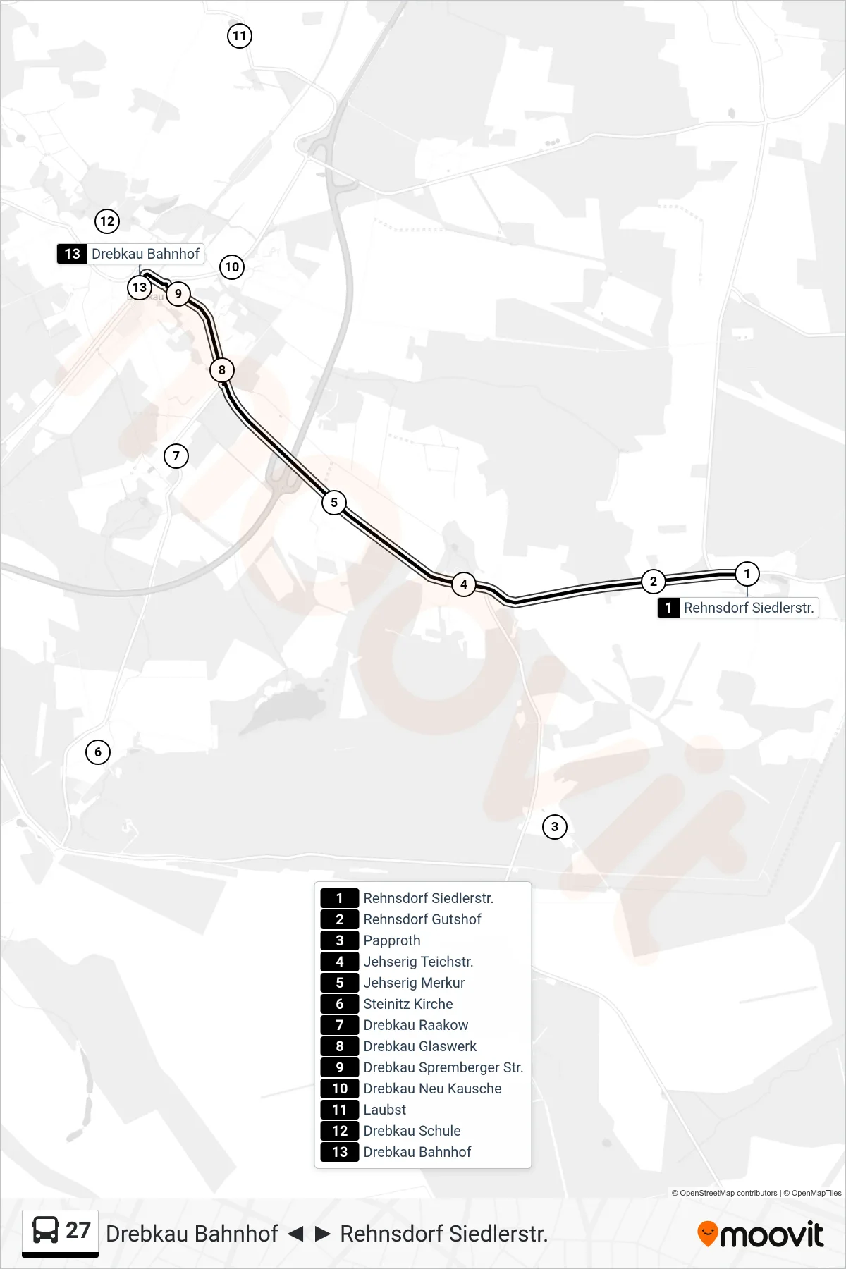 Linie 27 (Bus) Richtung Drebkau Bahnhof: Route und Haltestellen auf der Karte