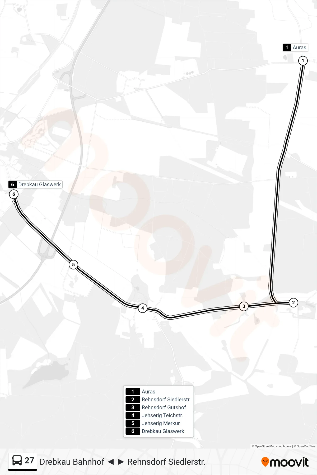 Linie 27 (Bus) Richtung Drebkau Glaswerk: Route und Haltestellen auf der Karte