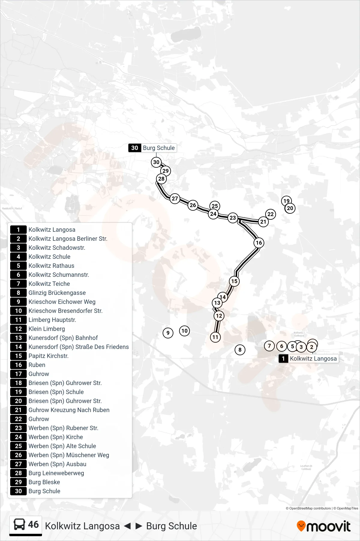 Linie 46 (Bus) Richtung Burg Schule: Route und Haltestellen auf der Karte