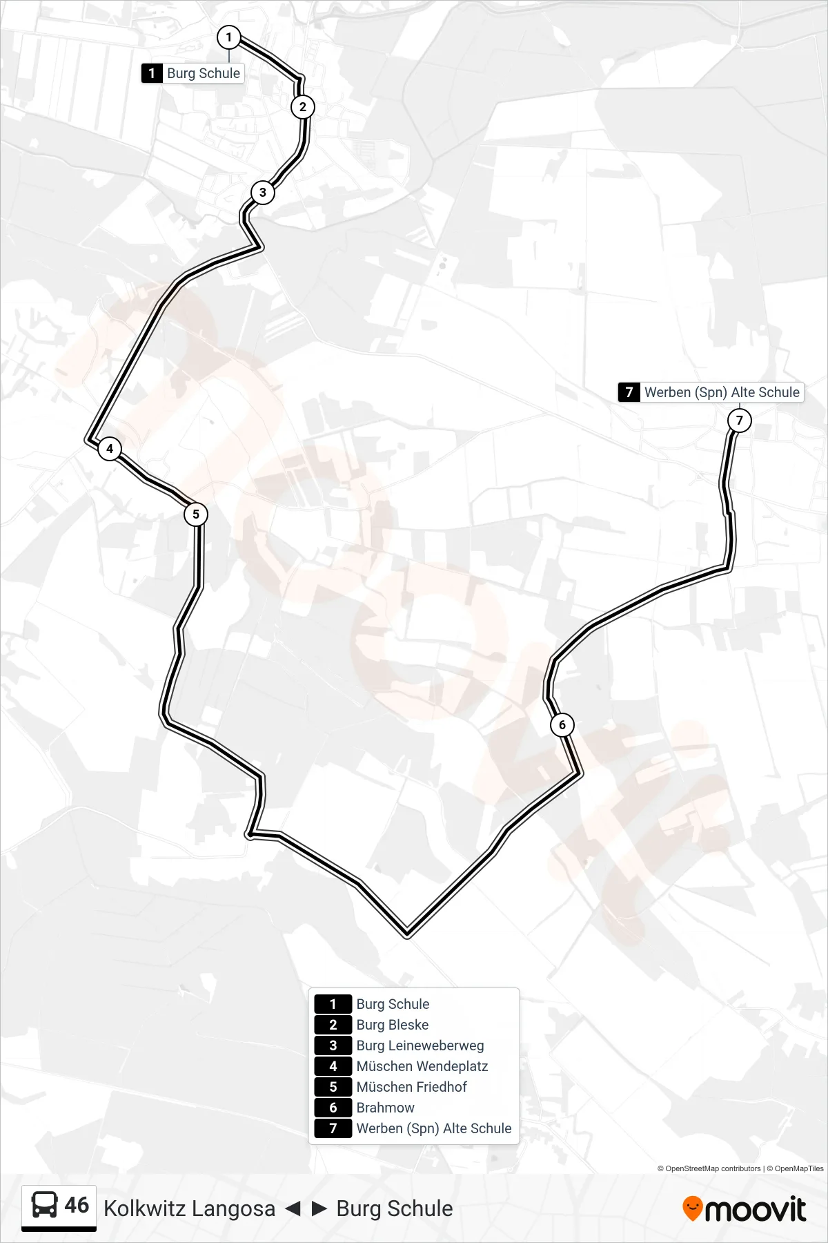 Linie 46 (Bus) Richtung Werben (Spn) Alte Schule: Route und Haltestellen auf der Karte