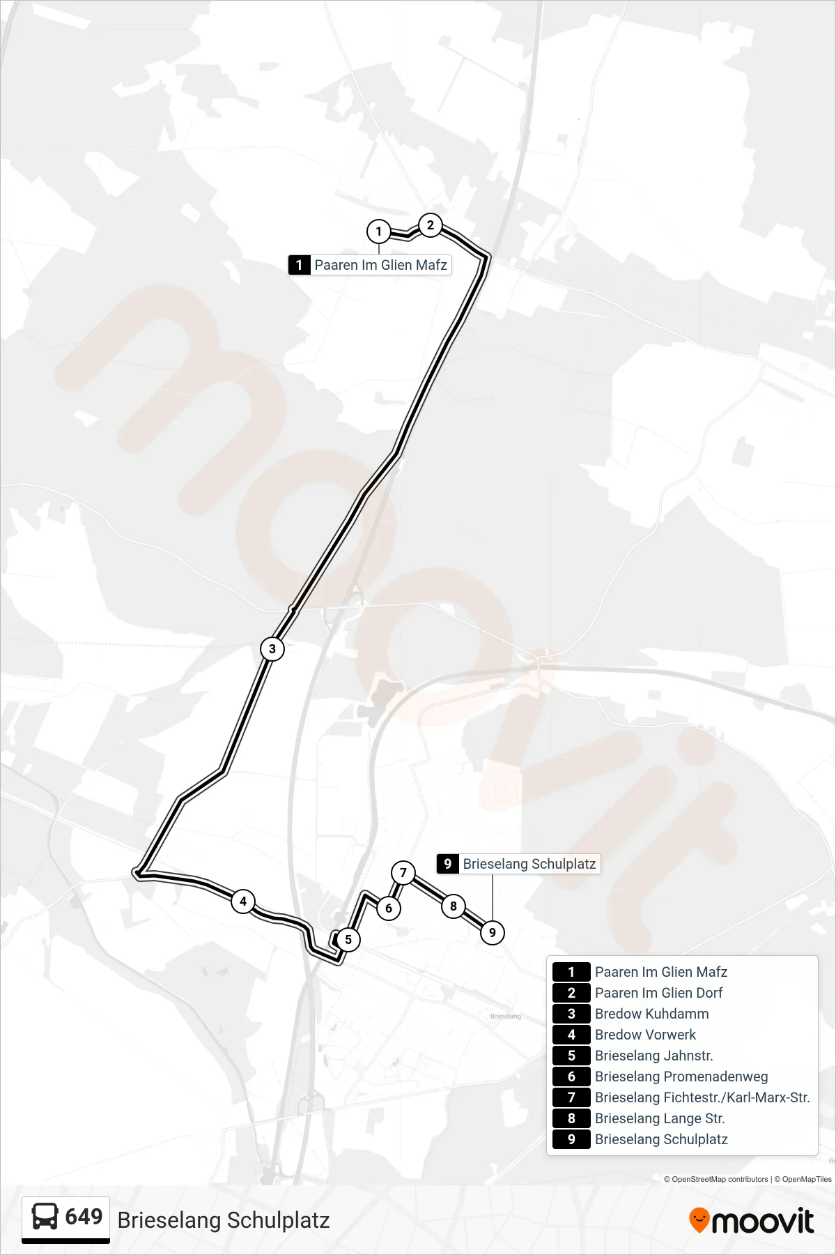 Linie 649 (Bus) Richtung Brieselang Schulplatz: Route und Haltestellen auf der Karte