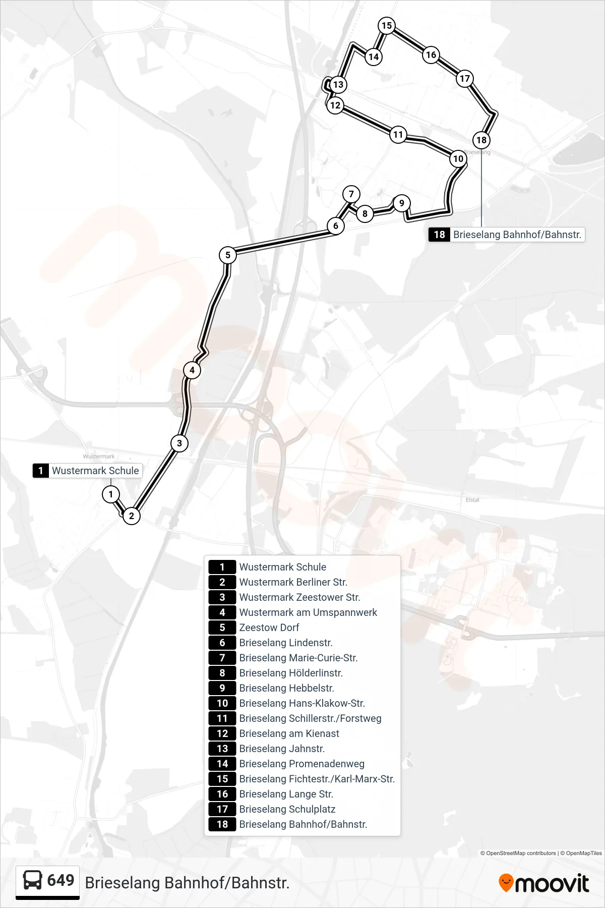 Linie 649 (Bus) Richtung Brieselang Bahnhof/Bahnstr.: Route und Haltestellen auf der Karte