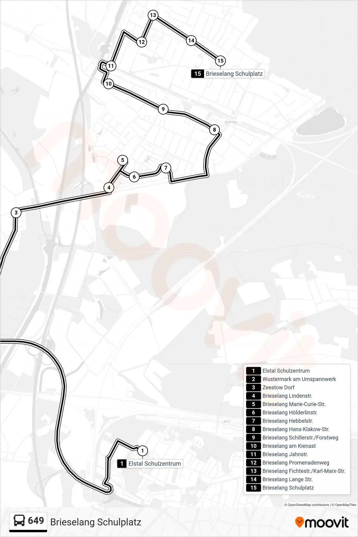 Linie 649 (Bus) Richtung Brieselang Schulplatz: Route und Haltestellen auf der Karte