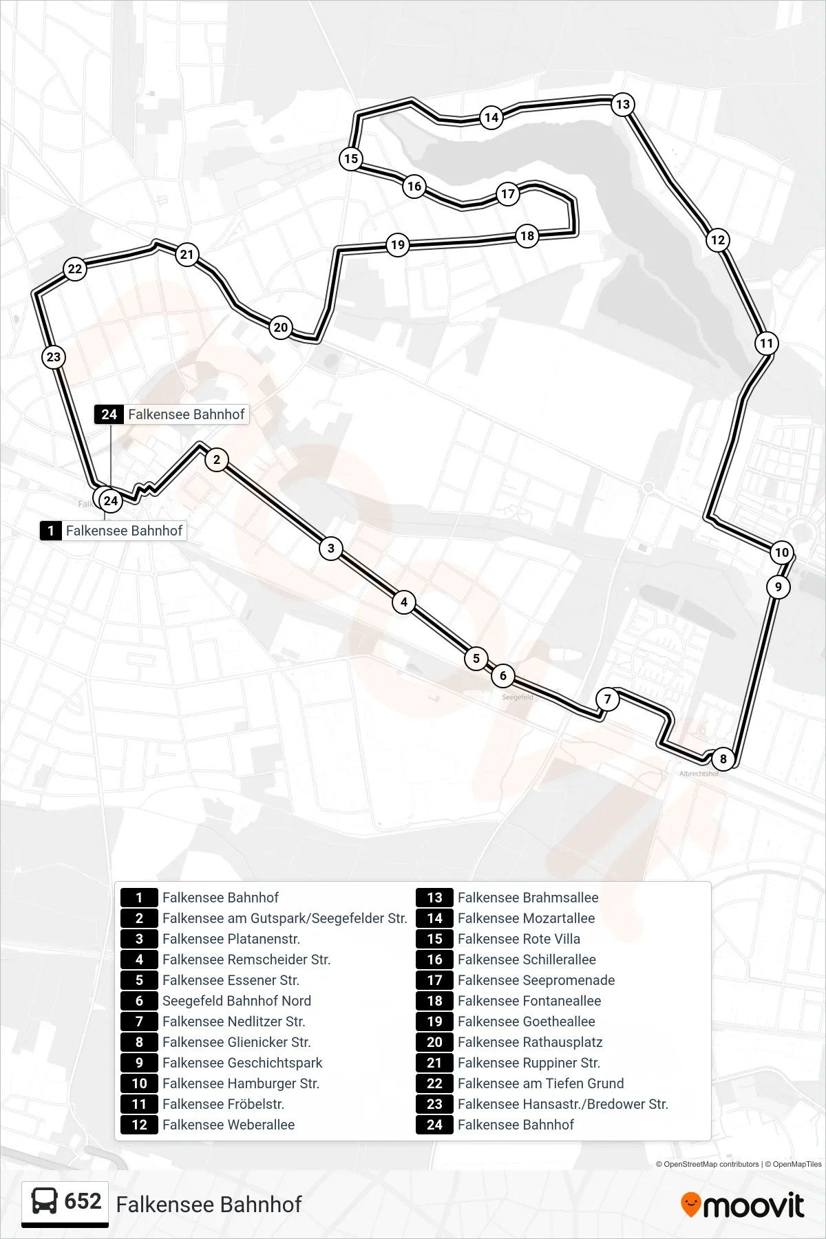 Linie 652 (Bus) Richtung Falkensee Bahnhof: Route und Haltestellen auf der Karte