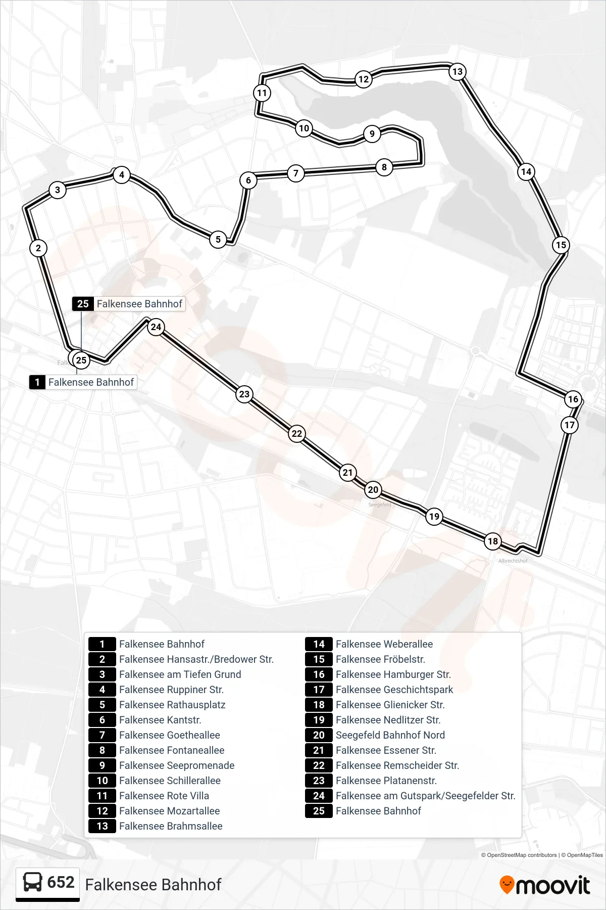 Linie 652 (Bus) Richtung Falkensee Bahnhof: Route und Haltestellen auf der Karte