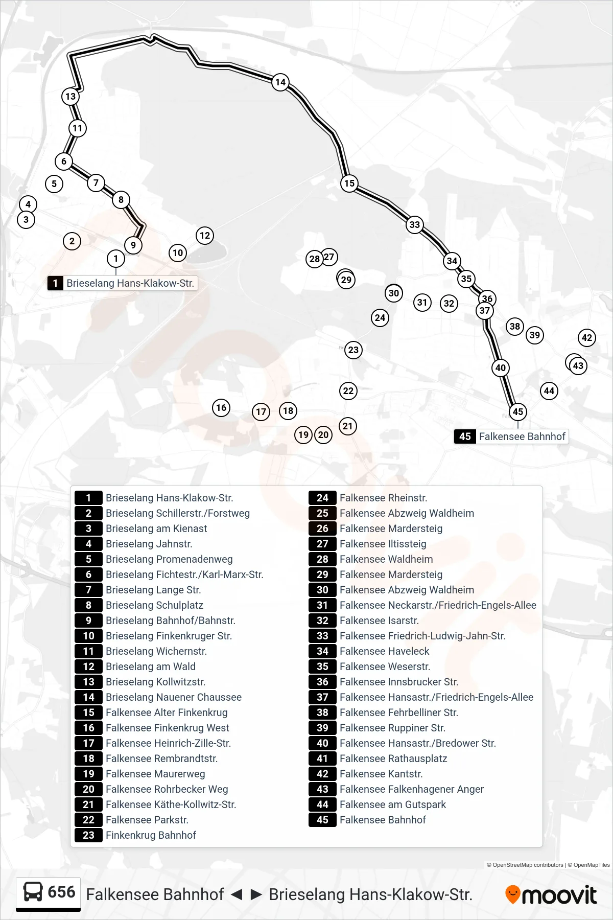 Linie 656 (Bus) Richtung Falkensee Bahnhof: Route und Haltestellen auf der Karte