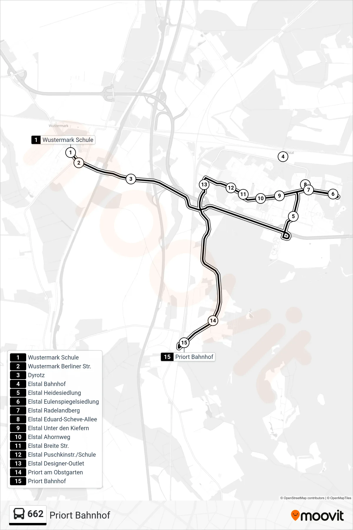 662 bus Line (Priort Bahnhof) route and stops on a map