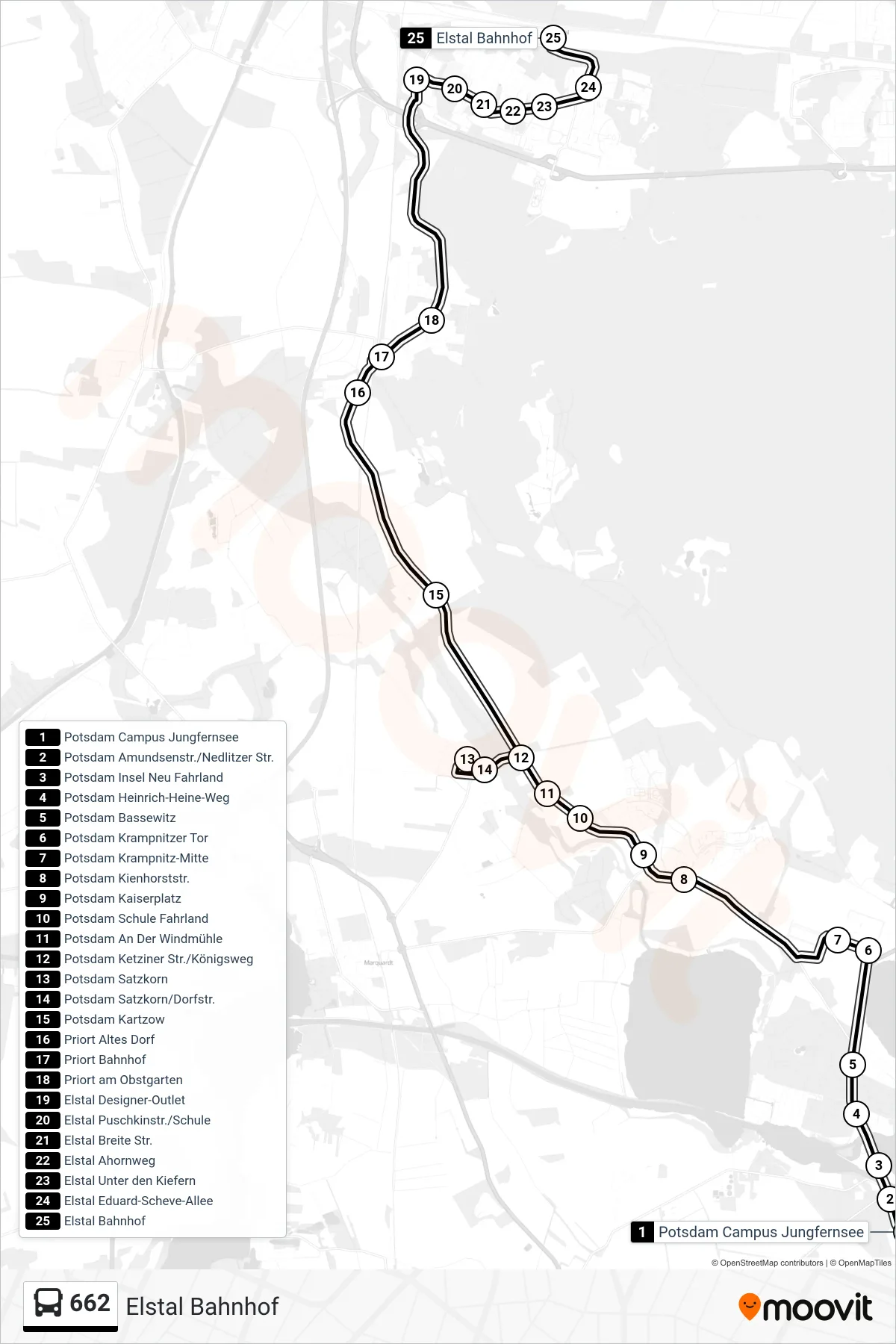 Linie 662 (Bus) Richtung Elstal Bahnhof: Route und Haltestellen auf der Karte