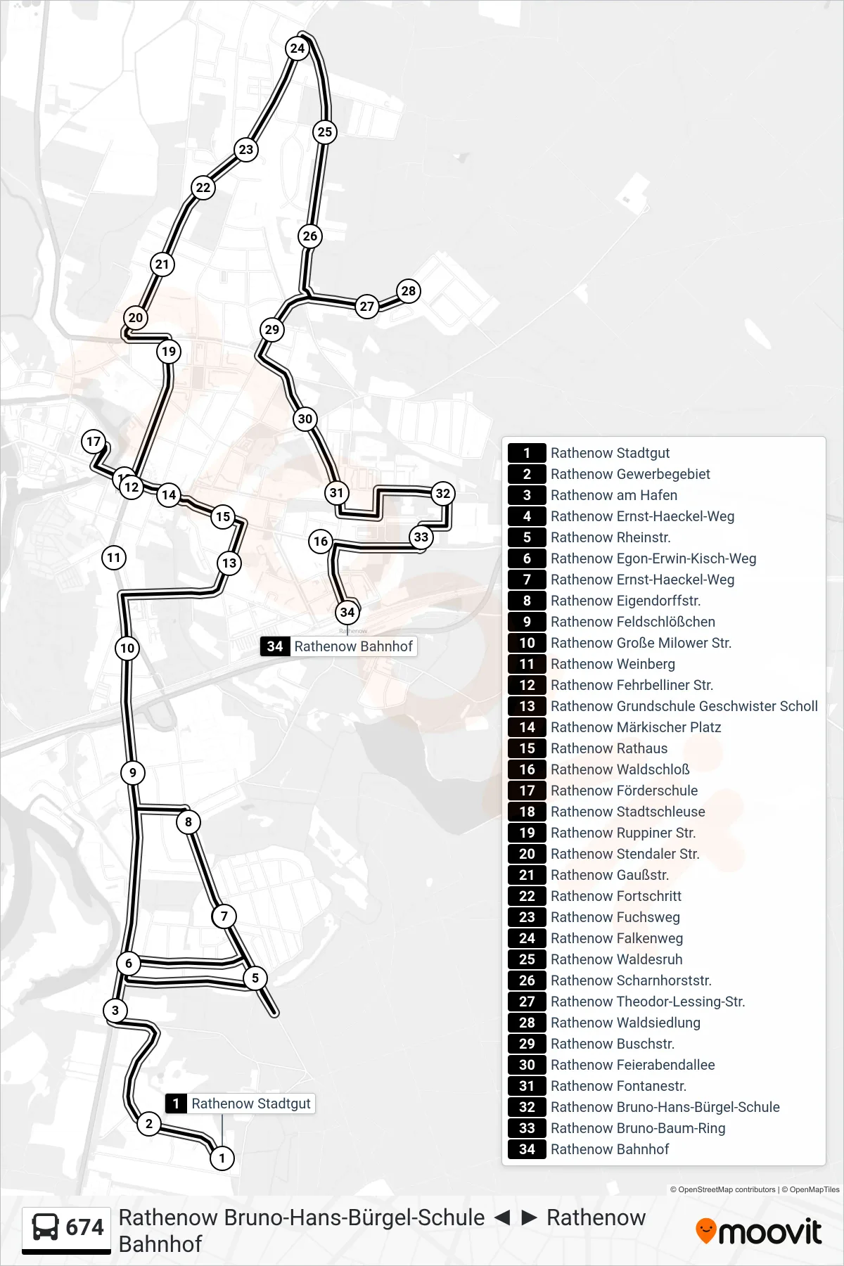 Linie 674 (Bus) Richtung Rathenow Bahnhof: Route und Haltestellen auf der Karte