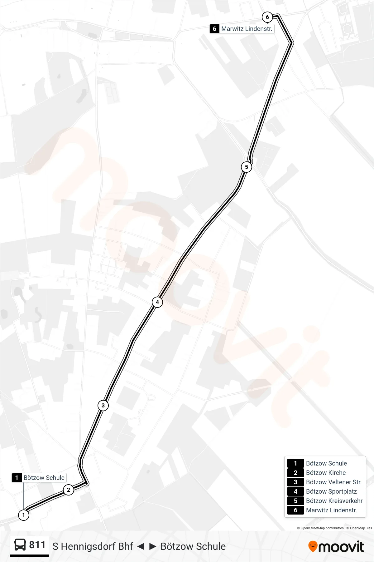 Linie 811 (Bus) Richtung Marwitz Lindenstr.: Route und Haltestellen auf der Karte