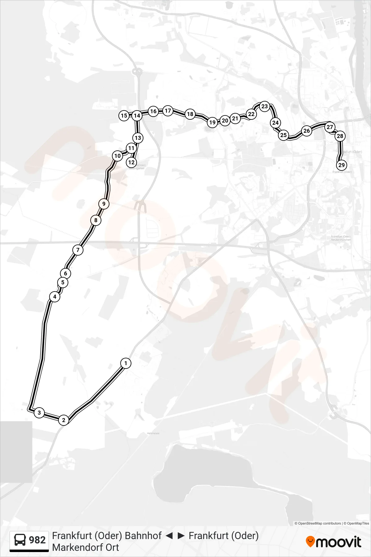 Linie 982 (Bus) Richtung Frankfurt (Oder) Bahnhof: Route und Haltestellen auf der Karte