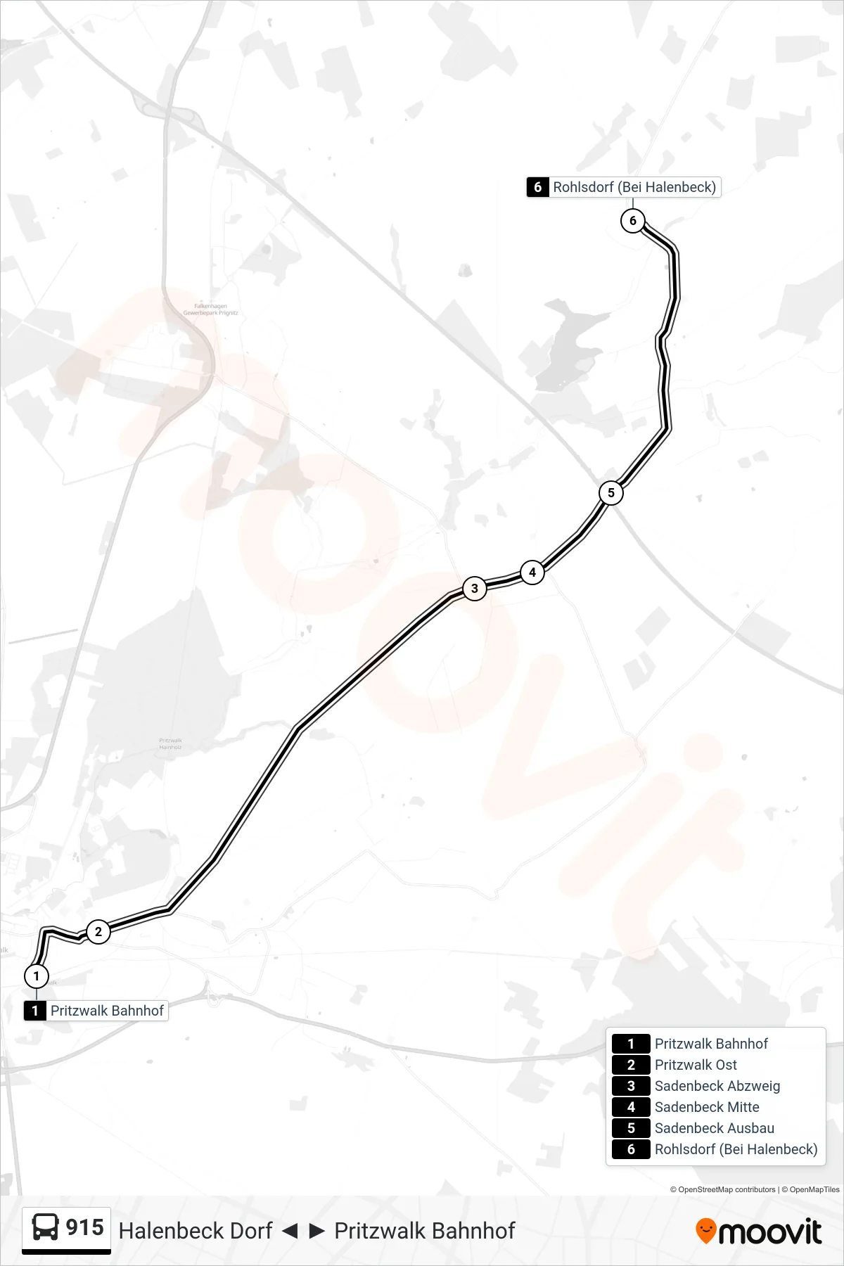Linie 915 (Bus) Richtung Rohlsdorf (Bei Halenbeck): Route und Haltestellen auf der Karte