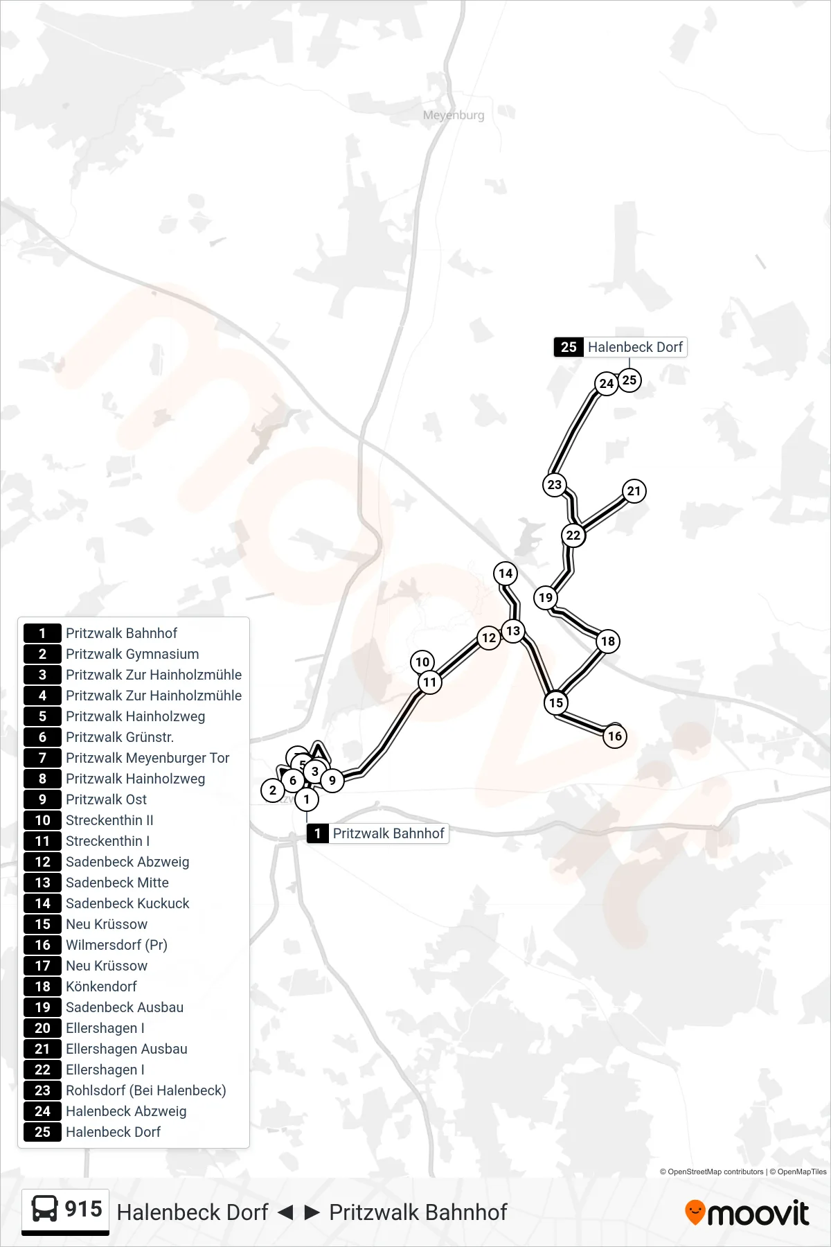 Linie 915 (Bus) Richtung Halenbeck Dorf: Route und Haltestellen auf der Karte