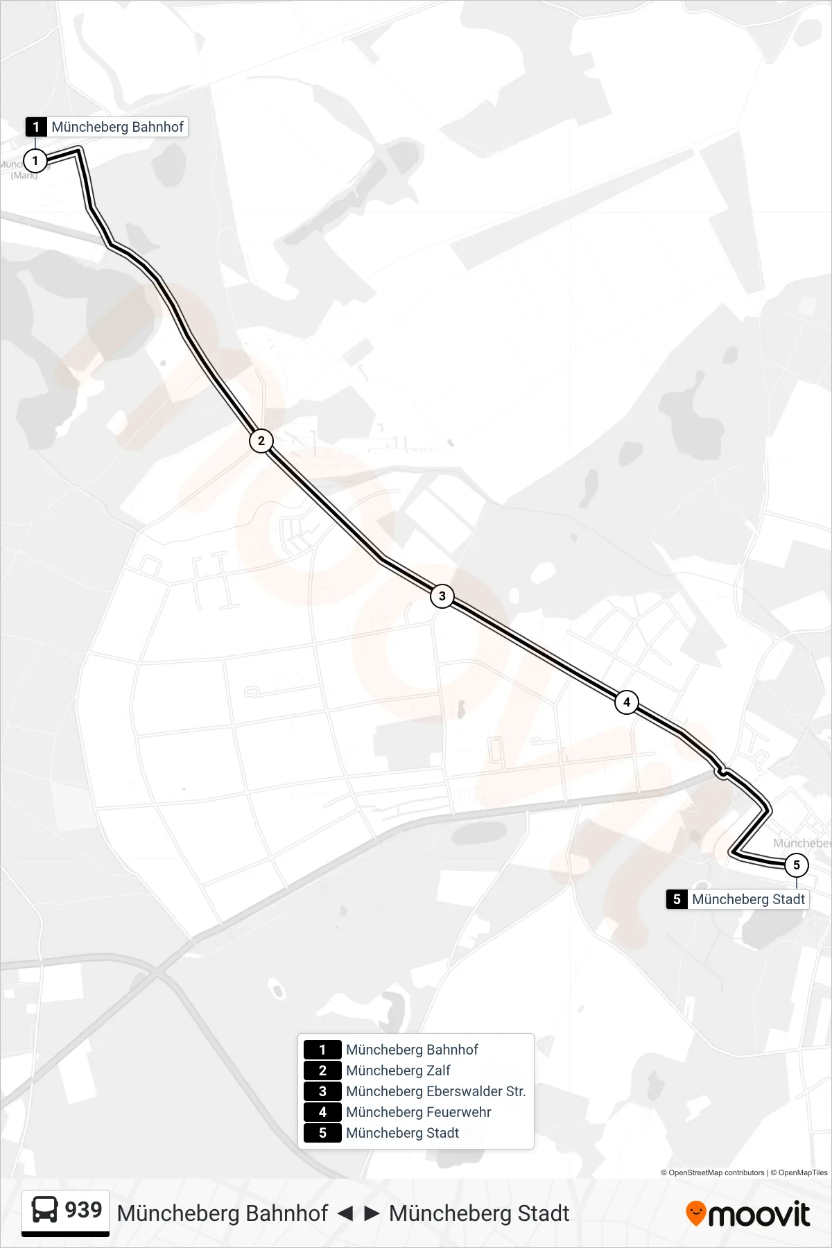 Linie 939 (Bus) Richtung Müncheberg Stadt: Route und Haltestellen auf der Karte