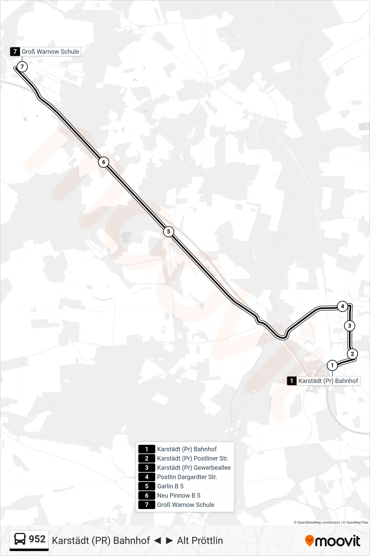 Linie 952 (Bus) Richtung Groß Warnow Schule: Route und Haltestellen auf der Karte