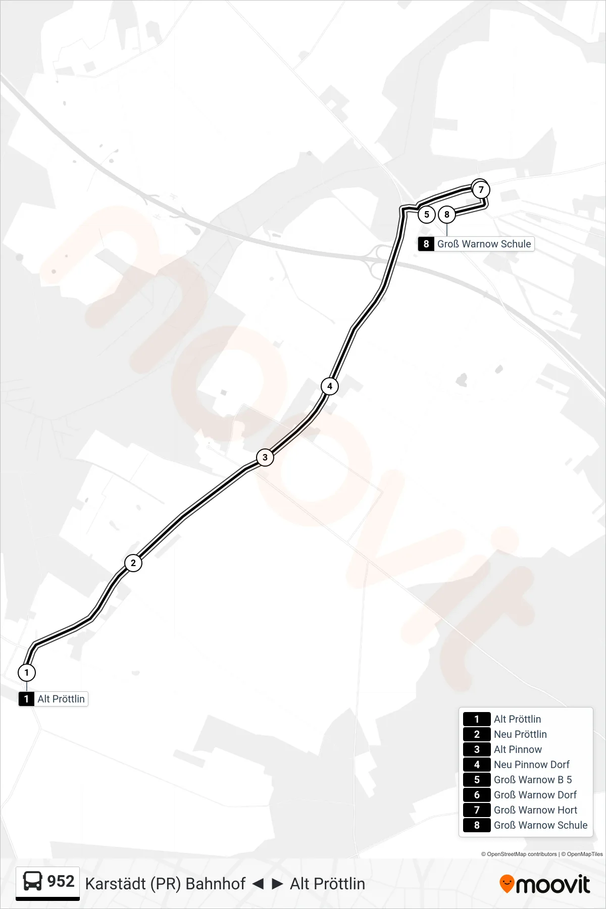 Linie 952 (Bus) Richtung Groß Warnow Schule: Route und Haltestellen auf der Karte