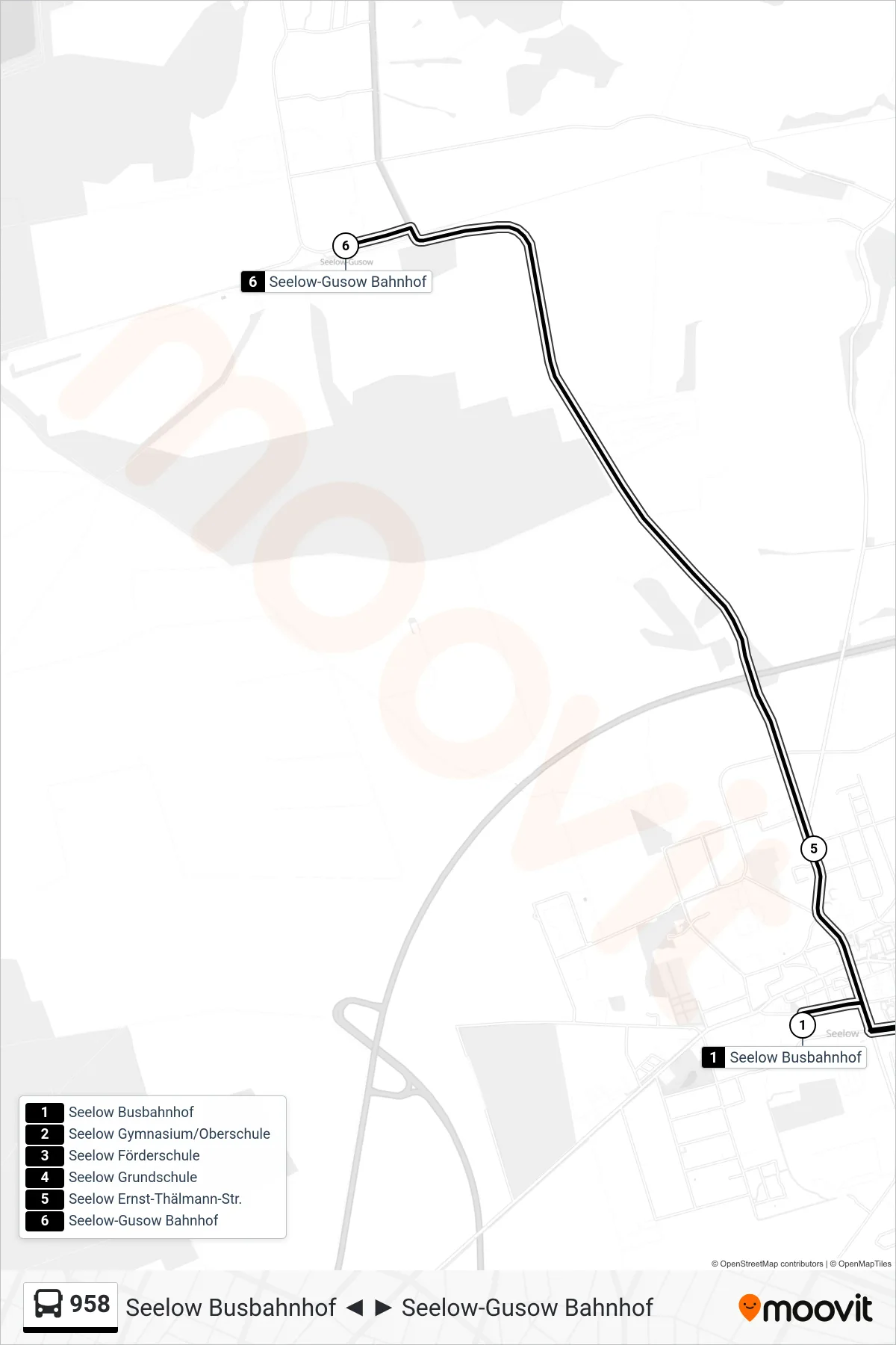 Linie 958 (Bus) Richtung Seelow-Gusow Bahnhof: Route und Haltestellen auf der Karte