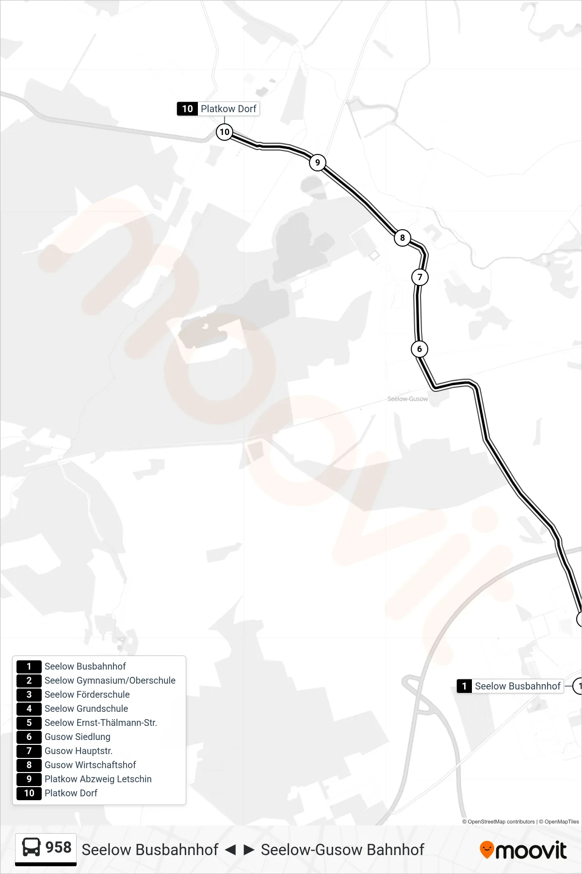 Linie 958 (Bus) Richtung Platkow Dorf: Route und Haltestellen auf der Karte