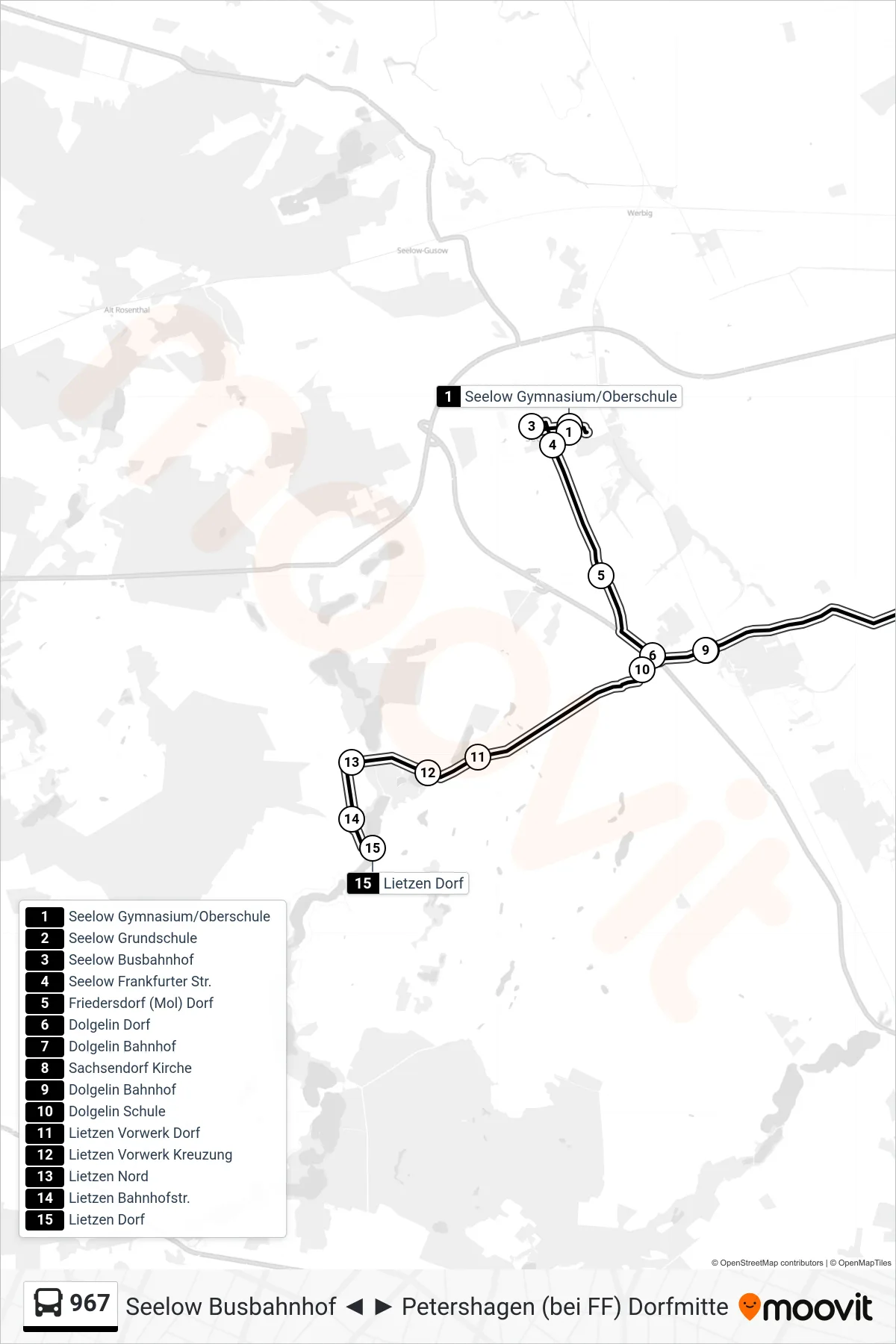 Linie 967 (Bus) Richtung Lietzen Dorf: Route und Haltestellen auf der Karte