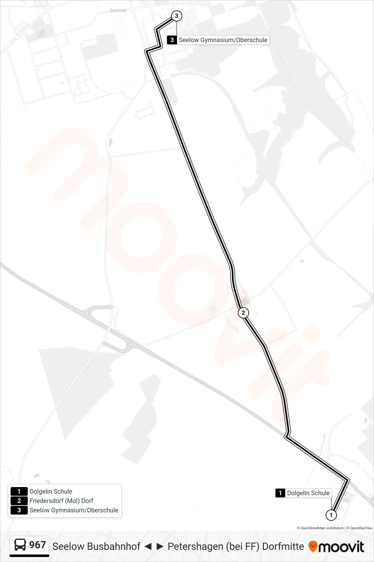 967 bus Line (Seelow Gymnasium/Oberschule) route and stops on a map