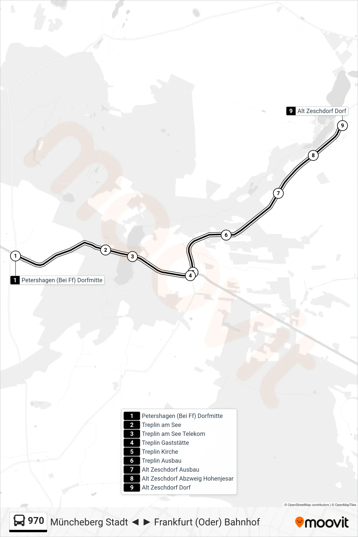 Linie 970 (Bus) Richtung Alt Zeschdorf Dorf: Route und Haltestellen auf der Karte