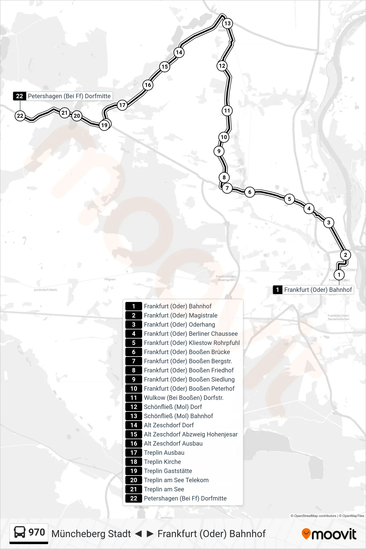 970 bus Line (Petershagen (Bei Ff) Dorfmitte) route and stops on a map