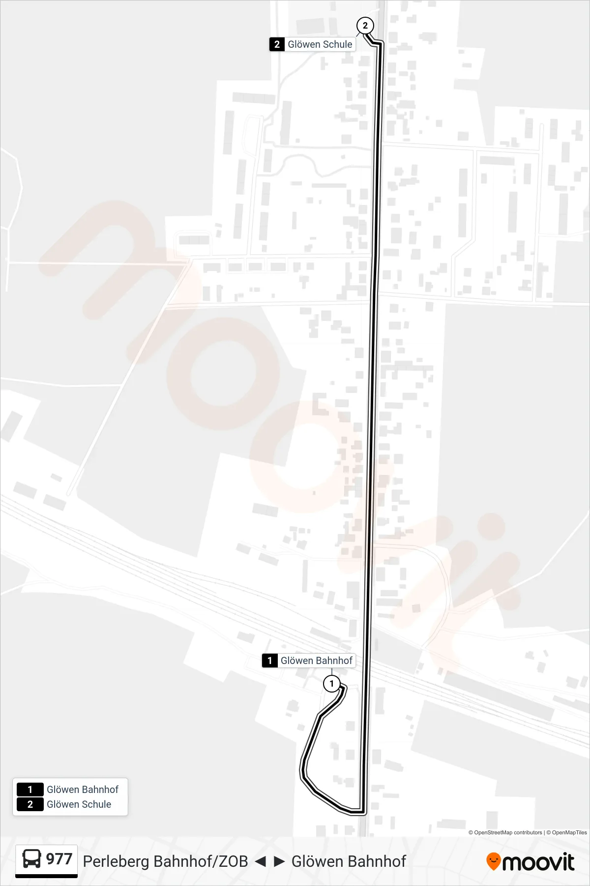 Linie 977 (Bus) Richtung Glöwen Schule: Route und Haltestellen auf der Karte
