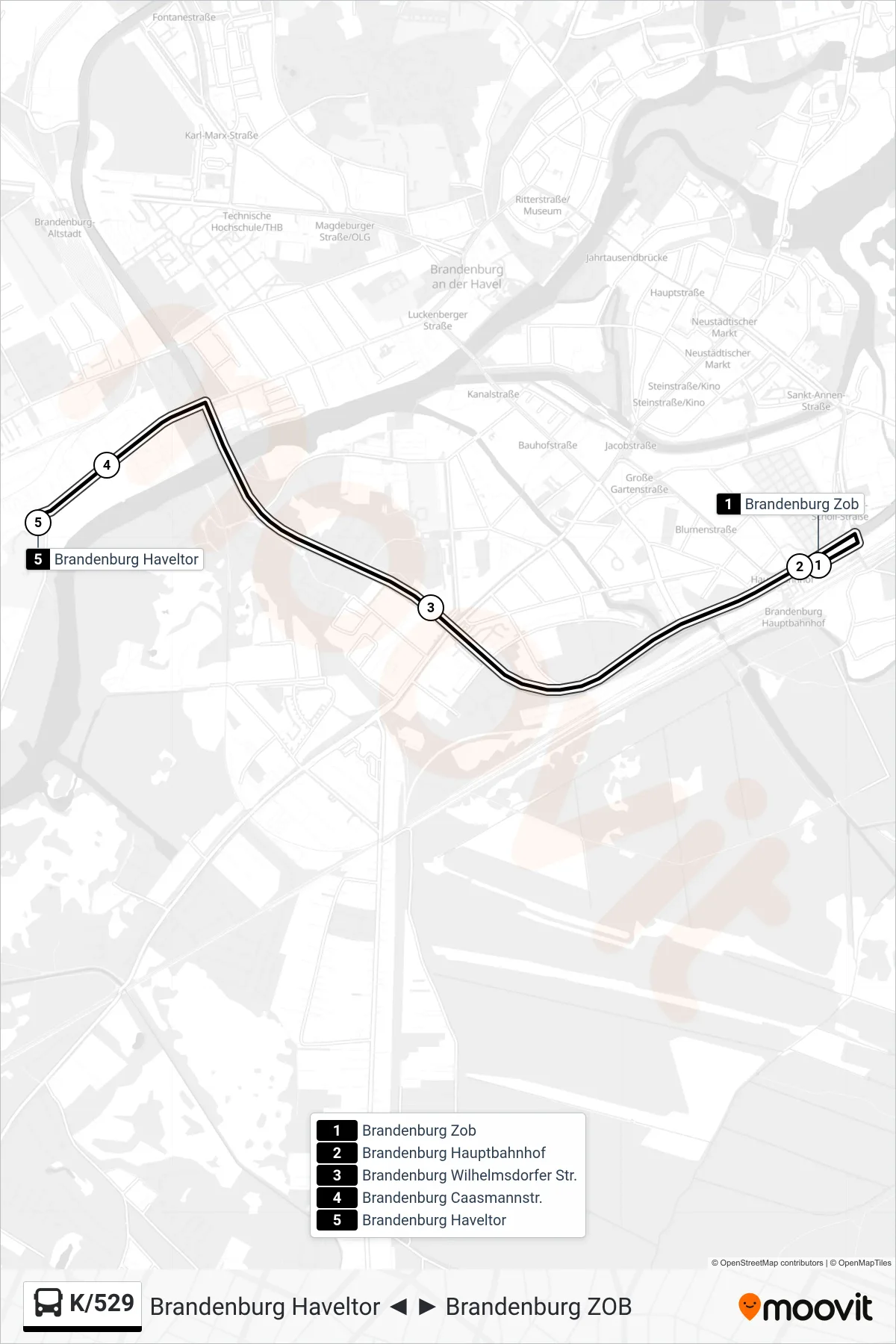Linie K/529 (Bus) Richtung Brandenburg Haveltor: Route und Haltestellen auf der Karte