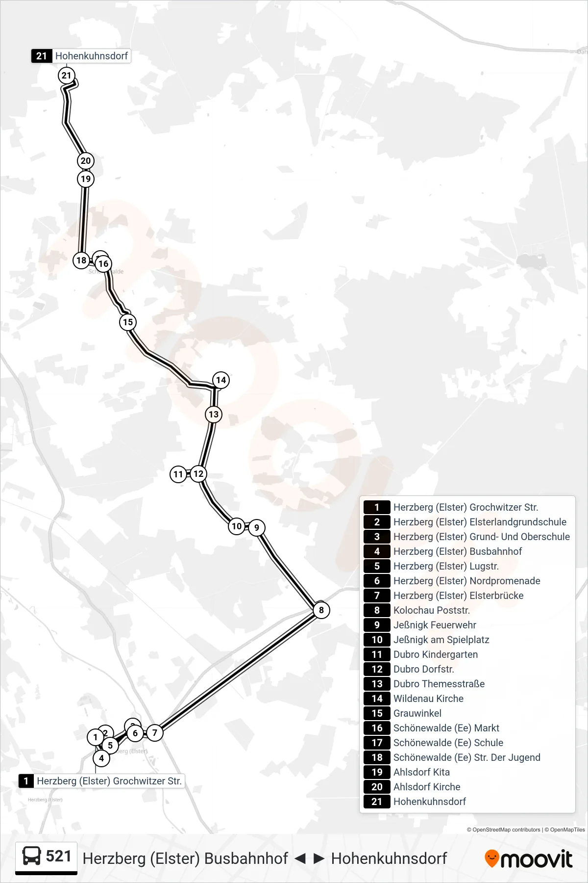 Linie 521 (Bus) Richtung Hohenkuhnsdorf: Route und Haltestellen auf der Karte