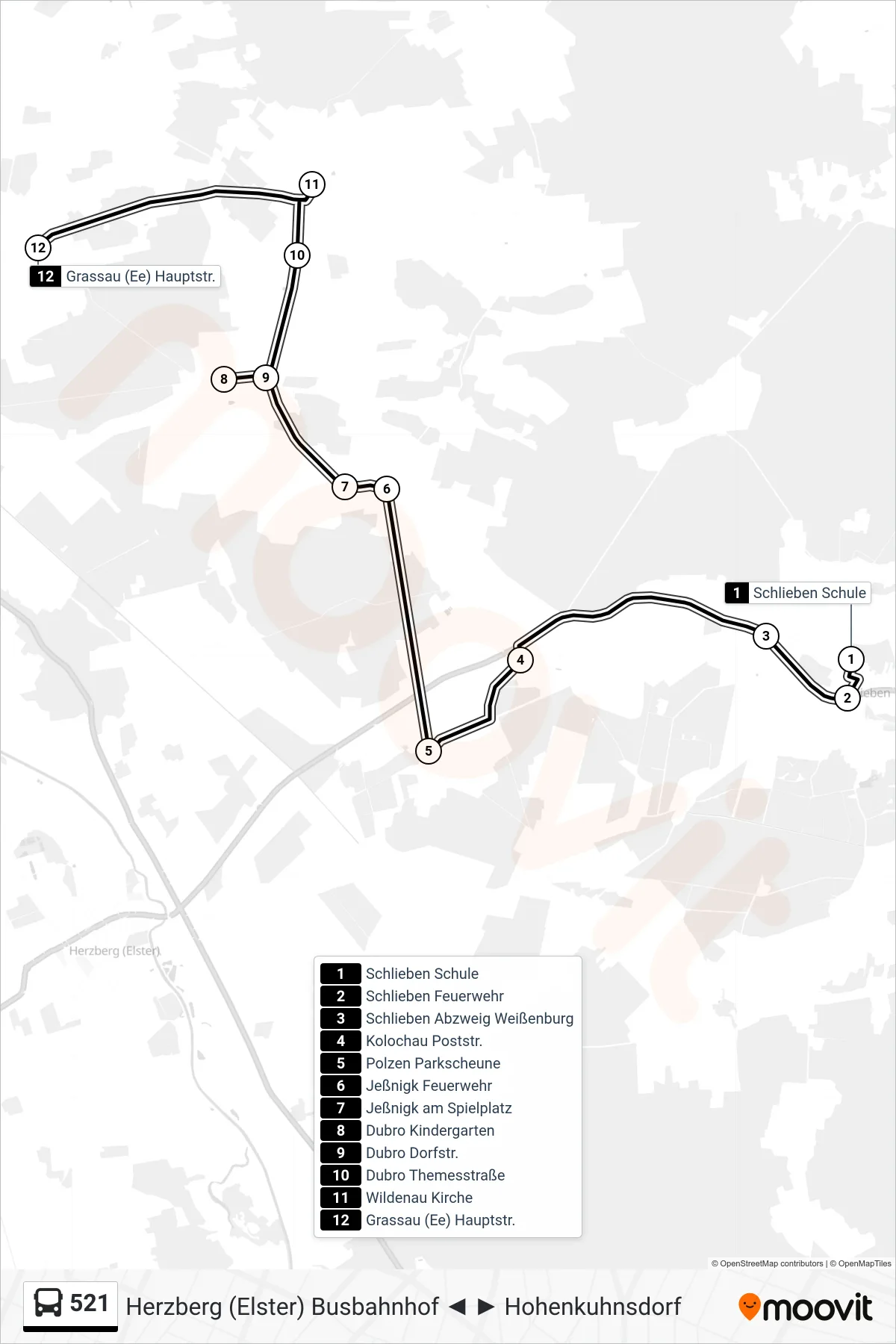 Linie 521 (Bus) Richtung Grassau (Ee) Hauptstr.: Route und Haltestellen auf der Karte