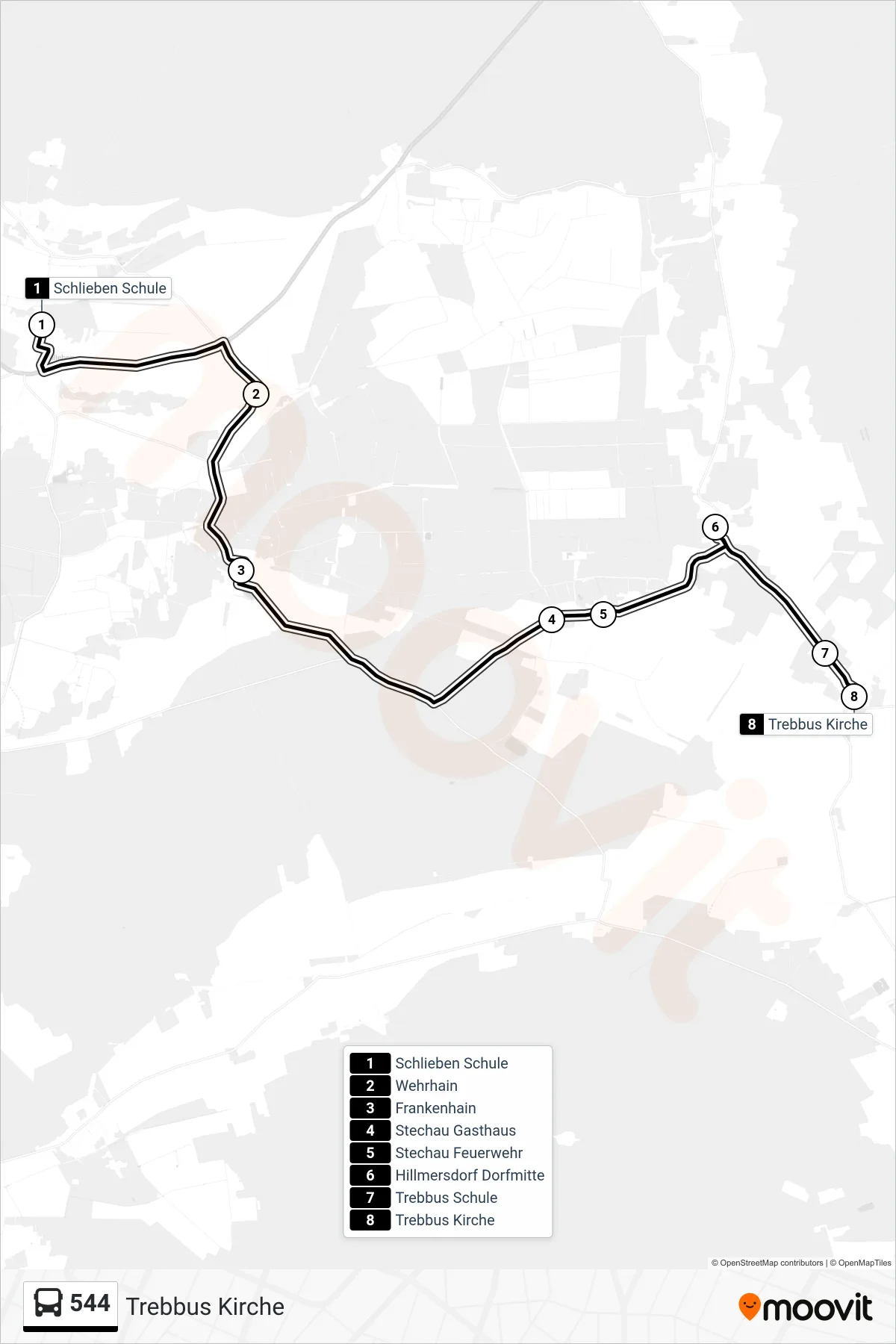 Linie 544 (Bus) Richtung Trebbus Kirche: Route und Haltestellen auf der Karte