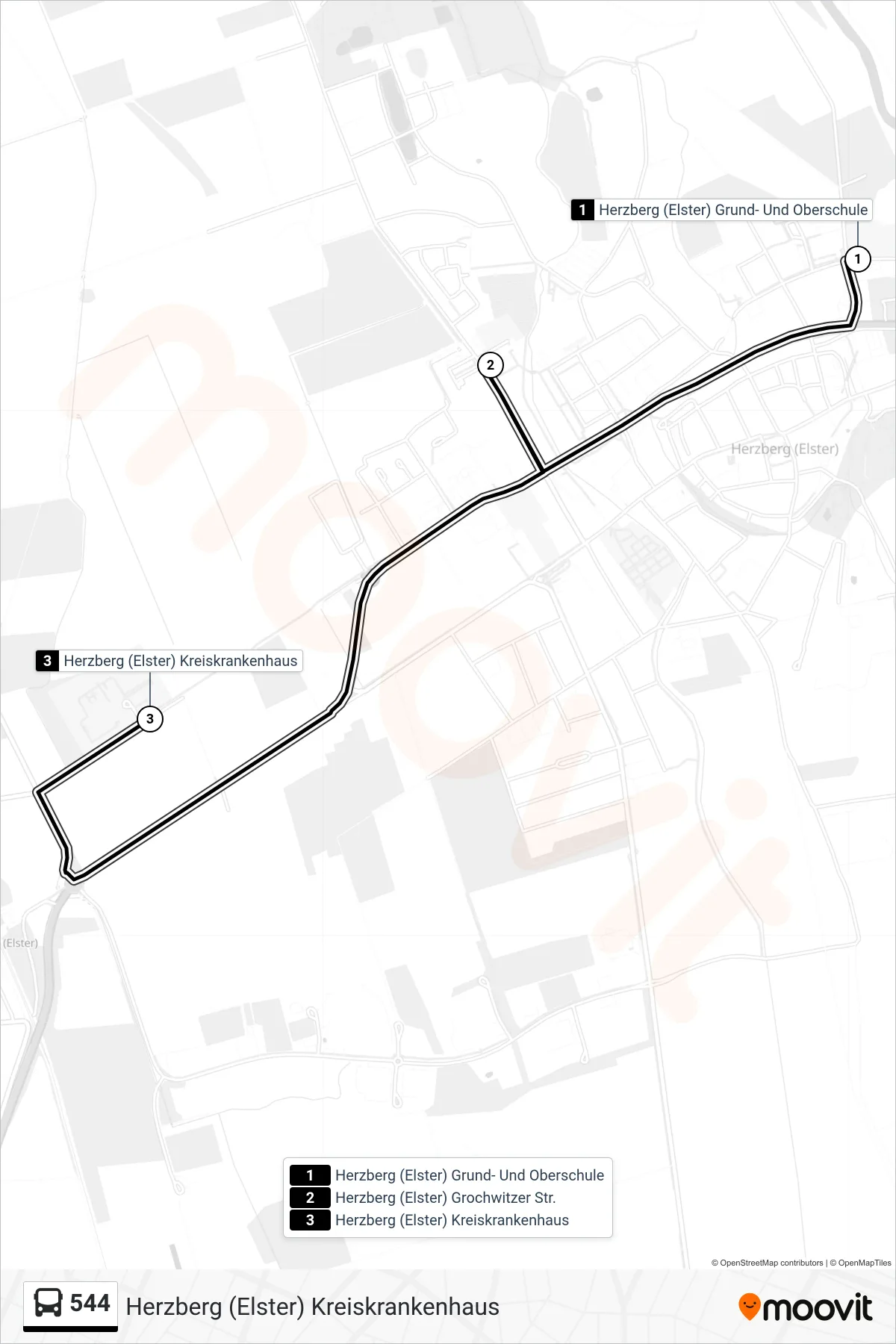 544 bus Line (Herzberg (Elster) Kreiskrankenhaus) route and stops on a map