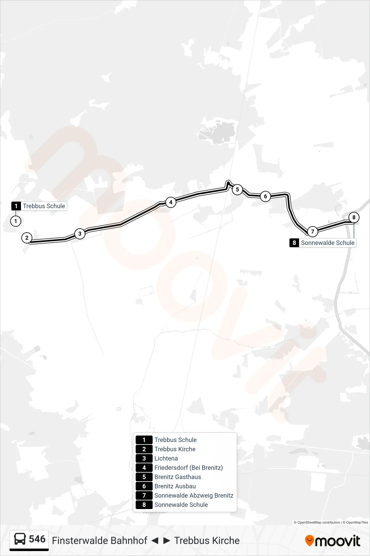 546 bus Line (Sonnewalde Schule) route and stops on a map
