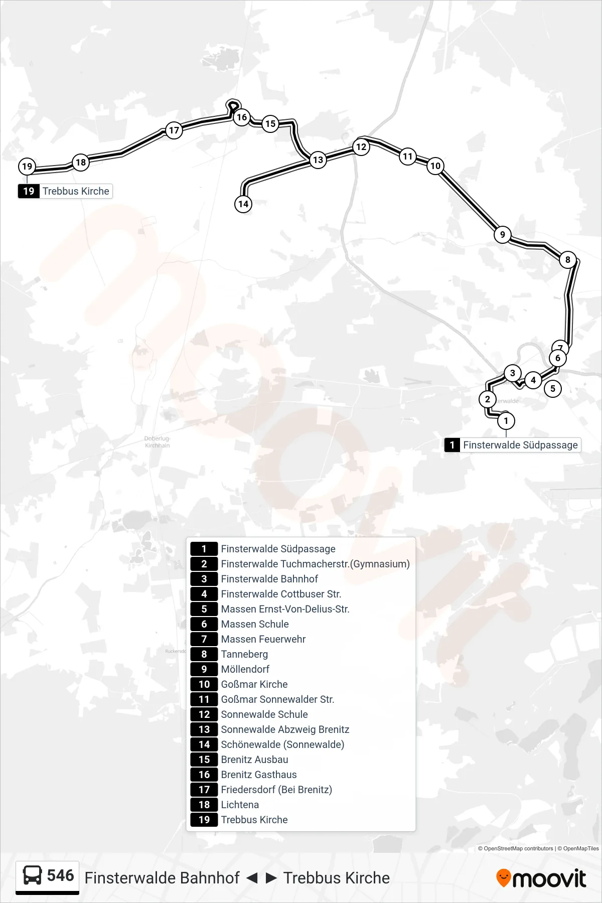 Linie 546 (Bus) Richtung Trebbus Kirche: Route und Haltestellen auf der Karte