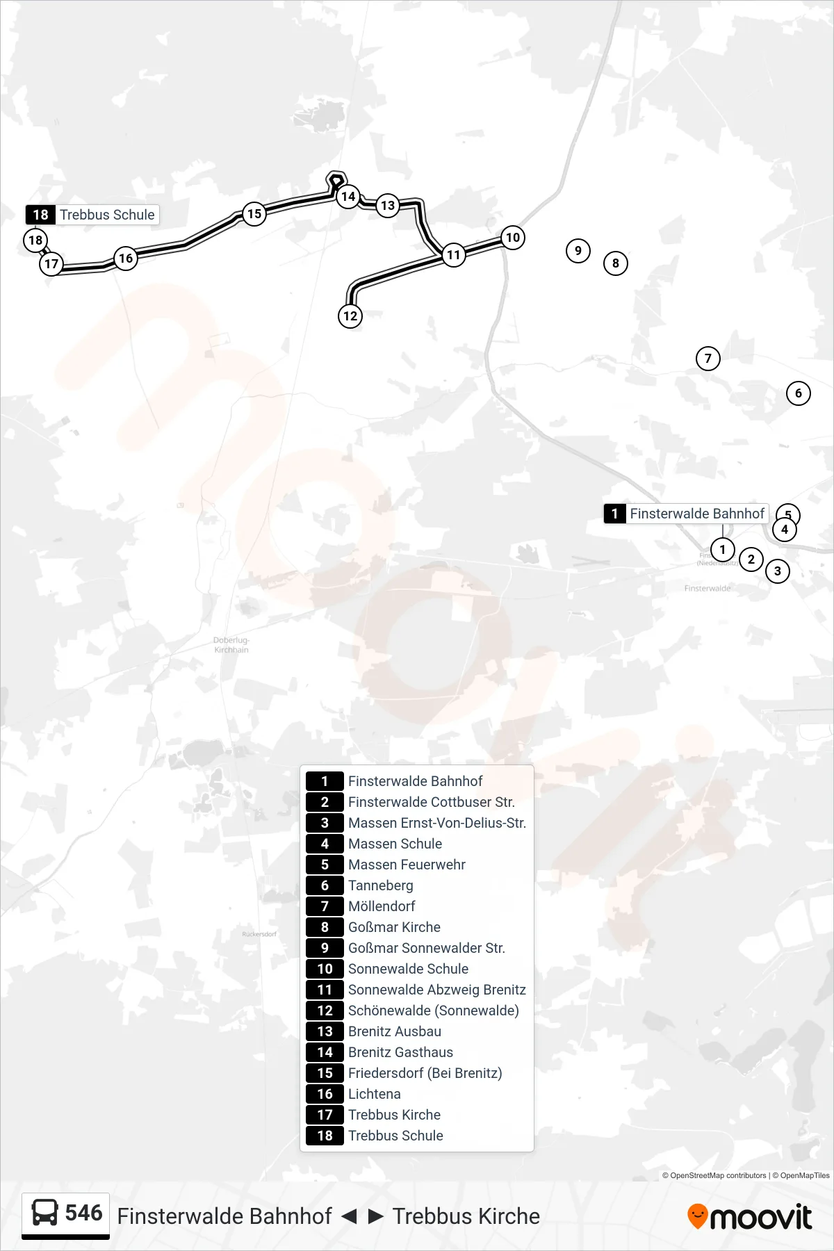 Linie 546 (Bus) Richtung Trebbus Schule: Route und Haltestellen auf der Karte