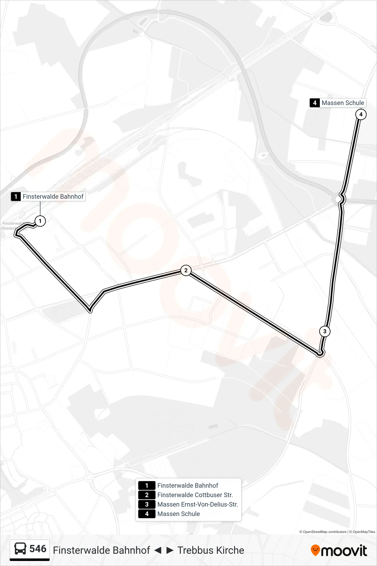 546 bus Line (Massen Schule) route and stops on a map