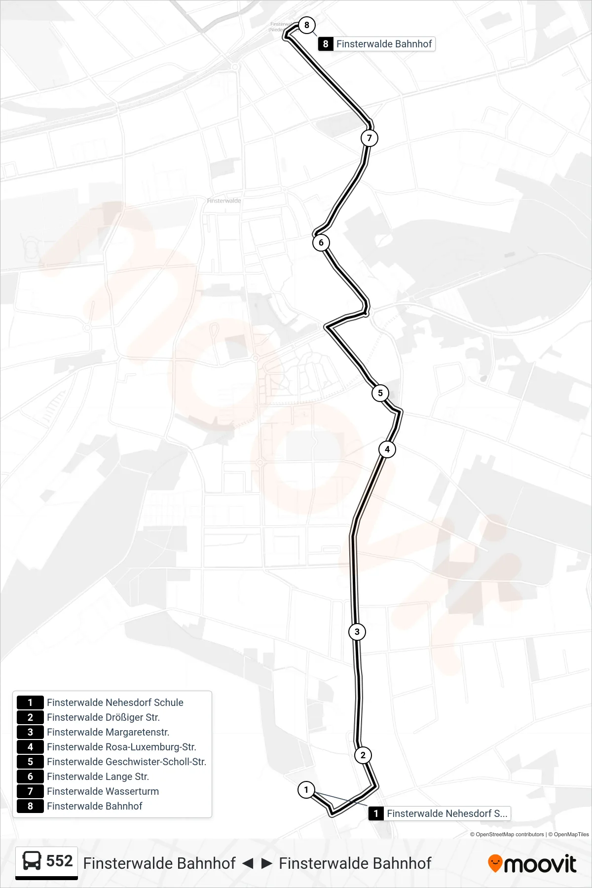 Linie 552 (Bus) Richtung Finsterwalde Bahnhof: Route und Haltestellen auf der Karte
