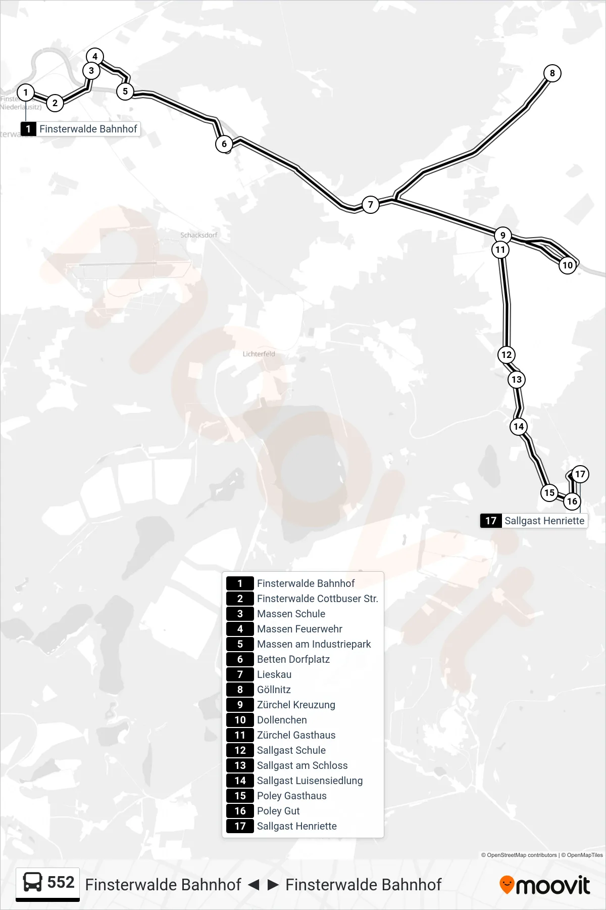 Linie 552 (Bus) Richtung Sallgast Henriette: Route und Haltestellen auf der Karte