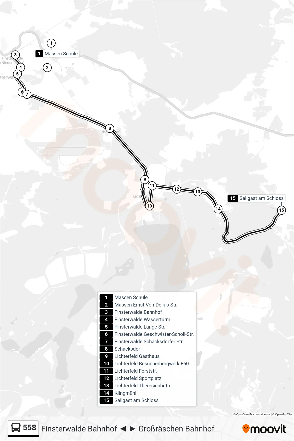 Linie 558 (Bus) Richtung Sallgast am Schloss: Route und Haltestellen auf der Karte