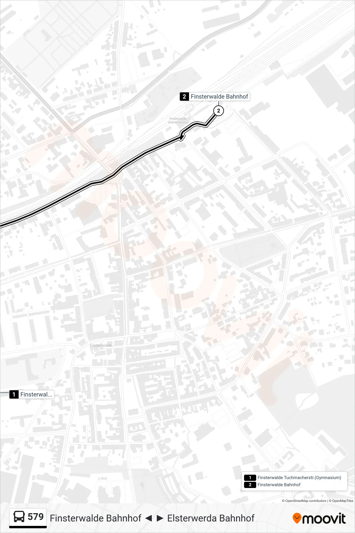 Linie 579 (Bus) Richtung Finsterwalde Bahnhof: Route und Haltestellen auf der Karte