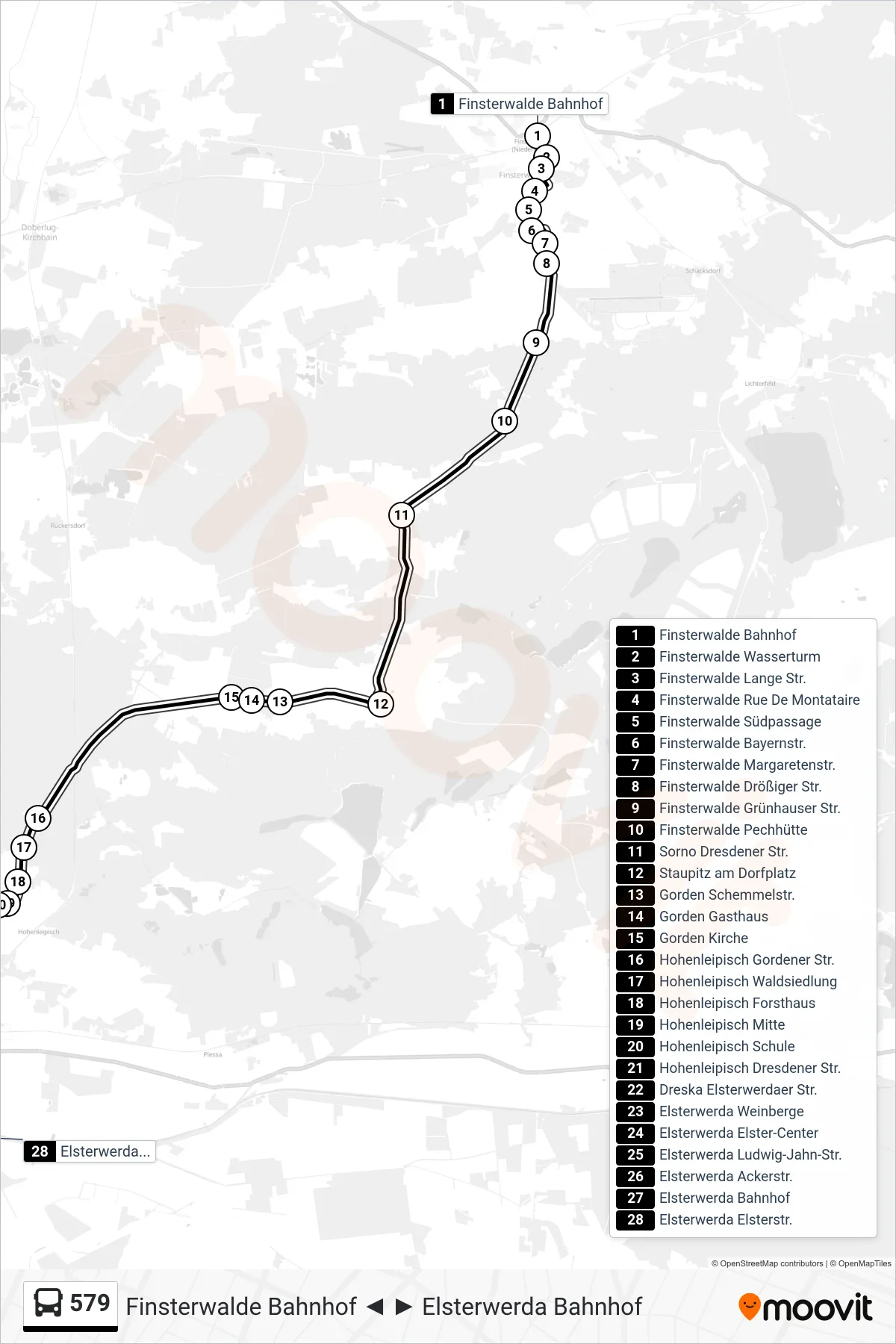 Linie 579 (Bus) Richtung Elsterwerda Elsterstr.: Route und Haltestellen auf der Karte