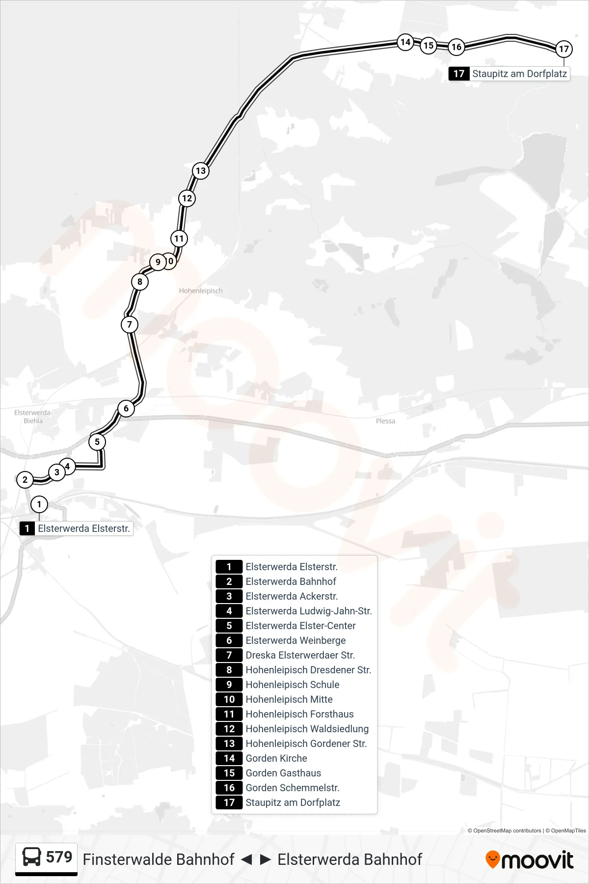 Linie 579 (Bus) Richtung Staupitz am Dorfplatz: Route und Haltestellen auf der Karte