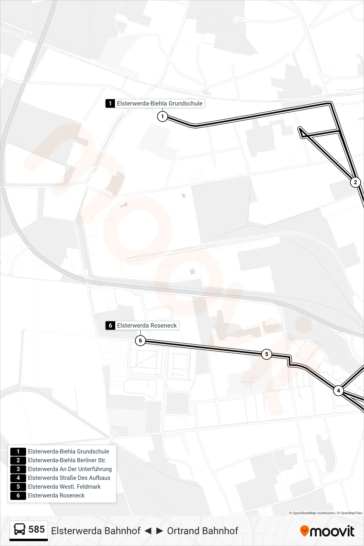Linie 585 (Bus) Richtung Elsterwerda Roseneck: Route und Haltestellen auf der Karte