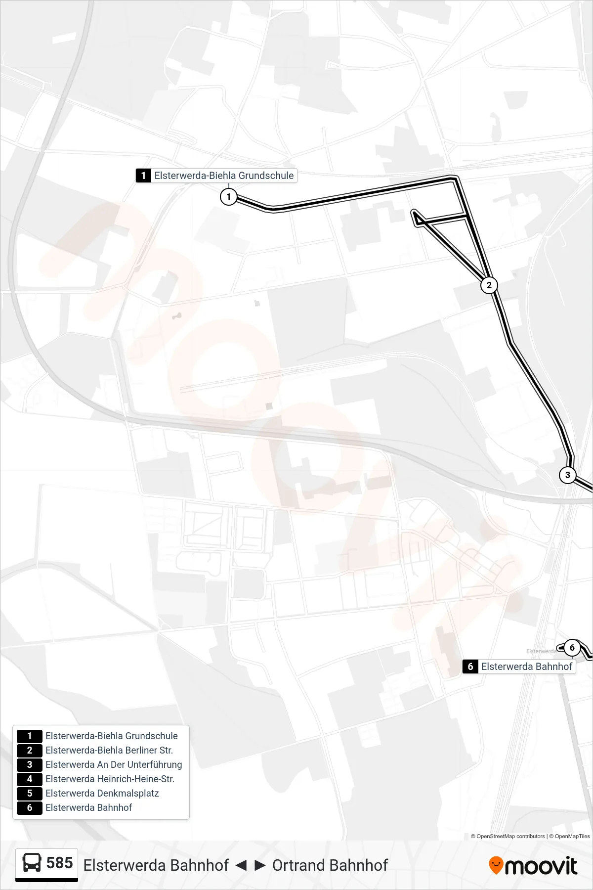 585 bus Line (Elsterwerda Bahnhof) route and stops on a map