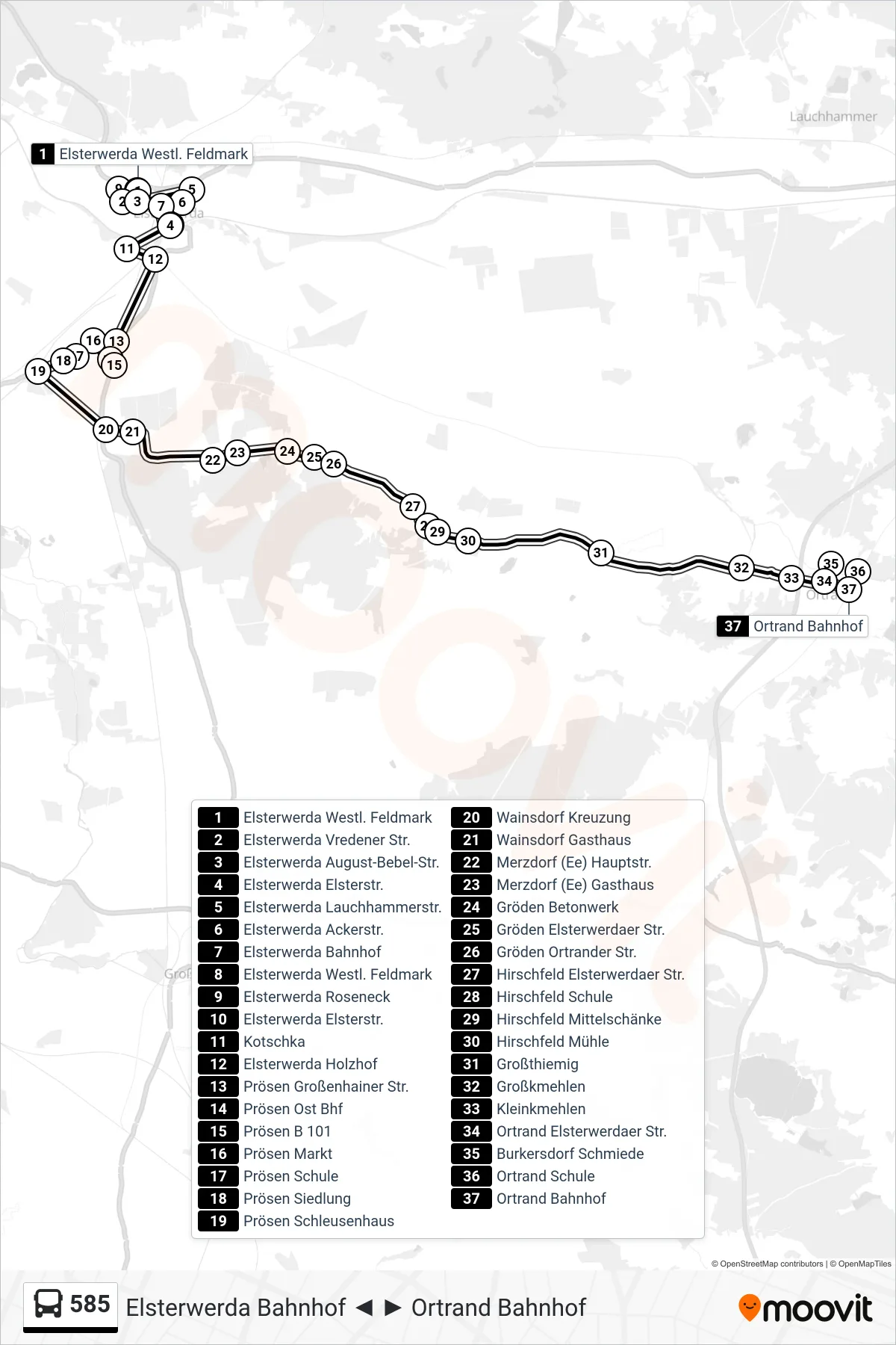 Linie 585 (Bus) Richtung Ortrand Bahnhof: Route und Haltestellen auf der Karte