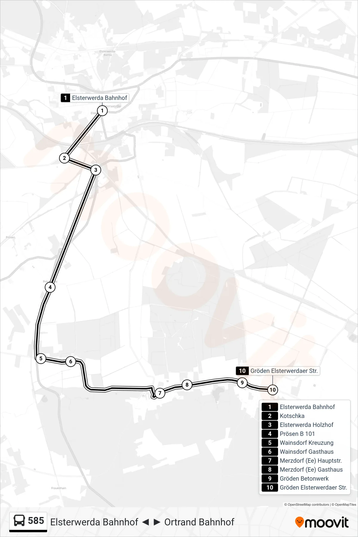 Linie 585 (Bus) Richtung Gröden Elsterwerdaer Str.: Route und Haltestellen auf der Karte