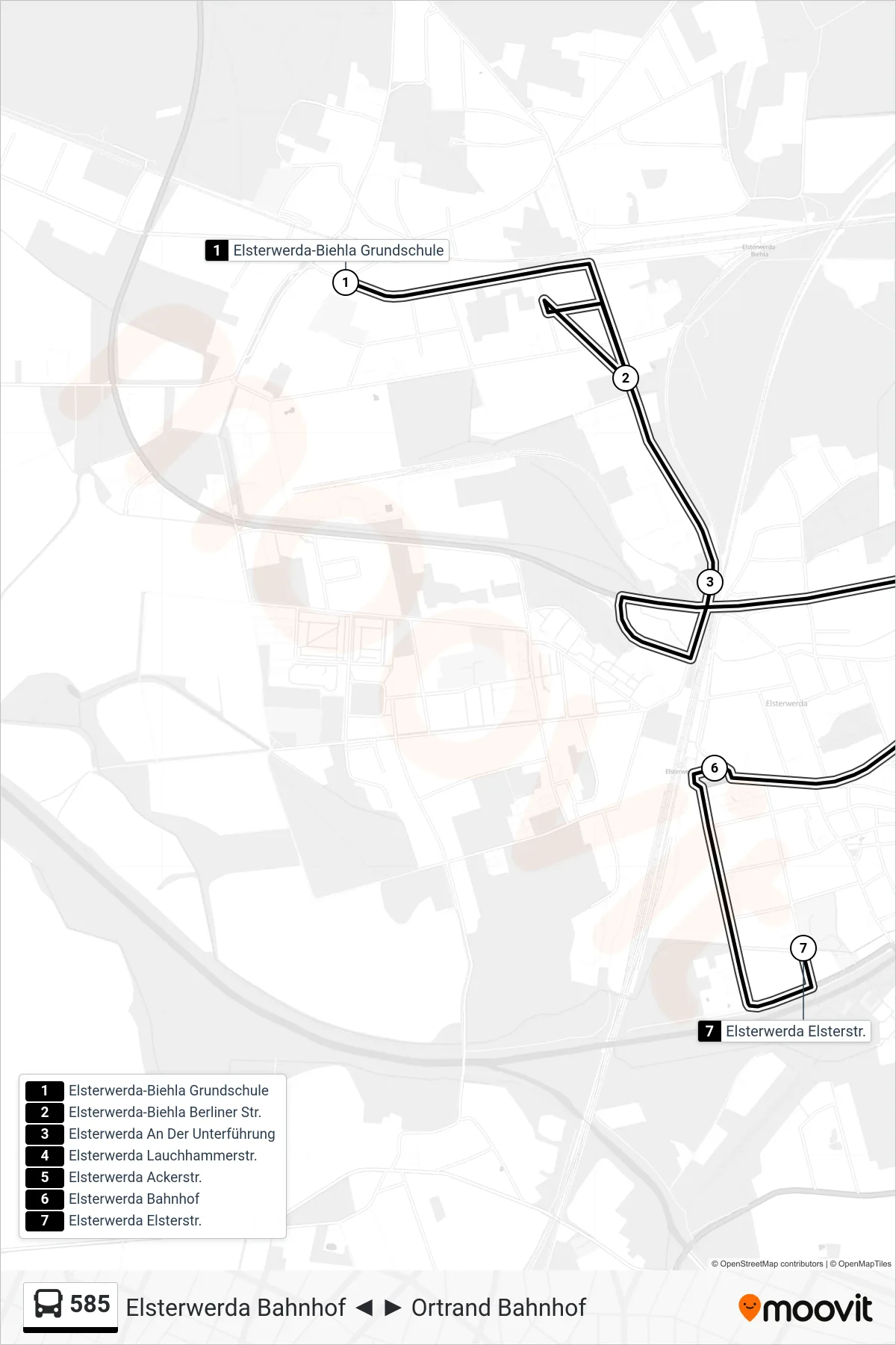 Linie 585 (Bus) Richtung Elsterwerda Elsterstr.: Route und Haltestellen auf der Karte