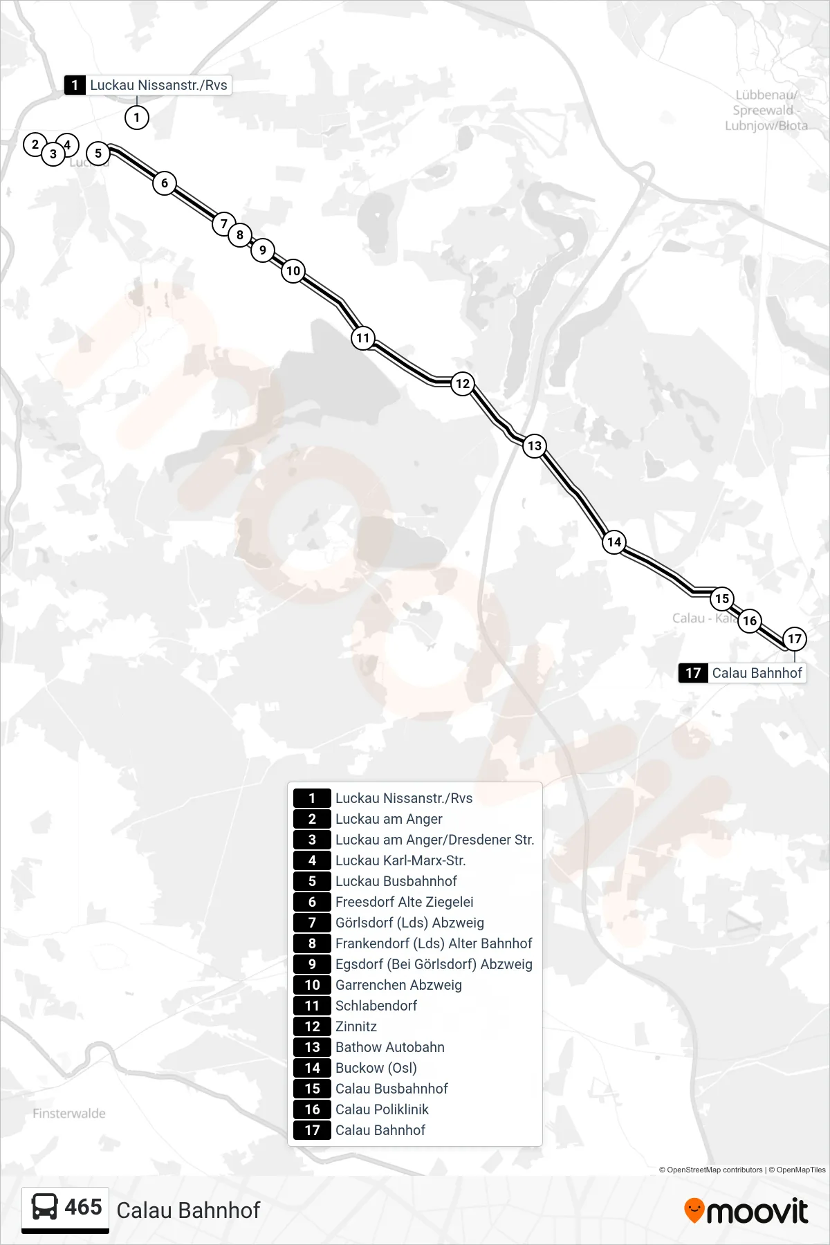 Linie 465 (Bus) Richtung Calau Bahnhof: Route und Haltestellen auf der Karte