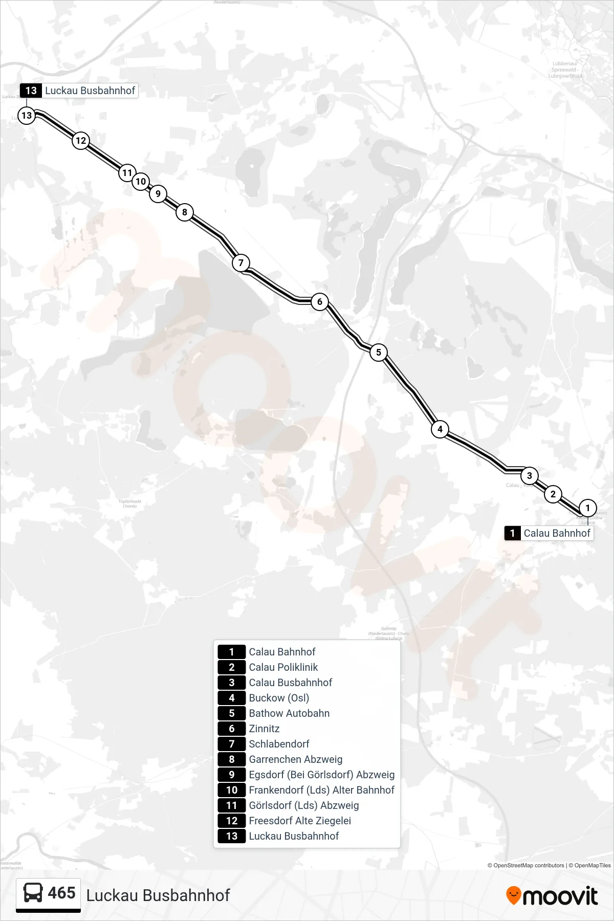 Linie 465 (Bus) Richtung Luckau Busbahnhof: Route und Haltestellen auf der Karte