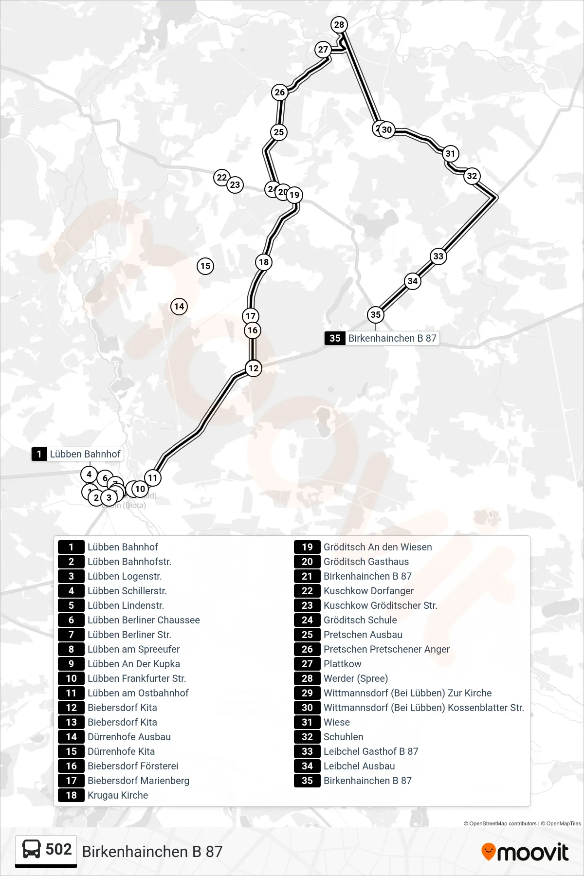 Linie 502 (Bus) Richtung Birkenhainchen B 87: Route und Haltestellen auf der Karte